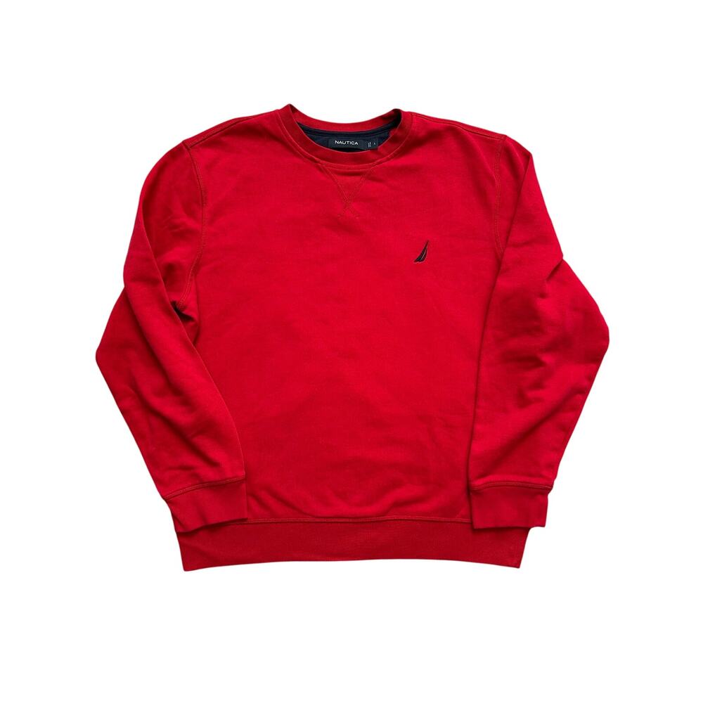 Red Nautica Logo Fleece Sweatshirt Crewneck Pullover Men’s Large